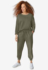 Drawstring Waist Fleece Sweatpants, BURNT OLIVE, hi-res image number null