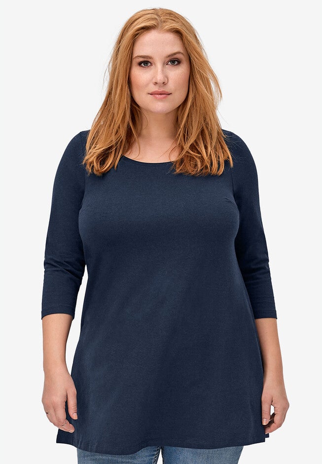 3/4 Sleeve Knit Tunic, NAVY, hi-res image number null