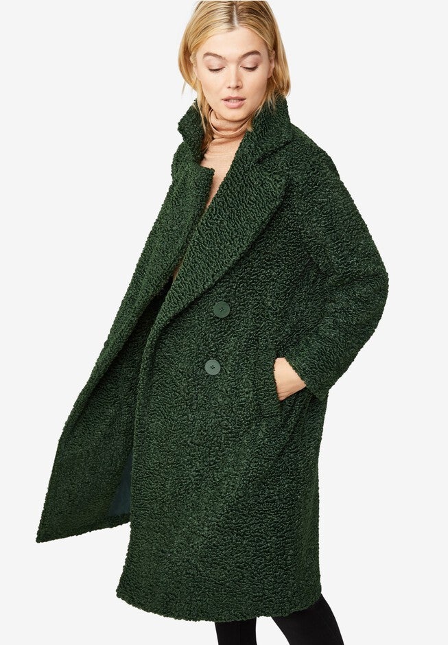 Double-Breasted Teddy Coat, MIDNIGHT GREEN, hi-res image number null