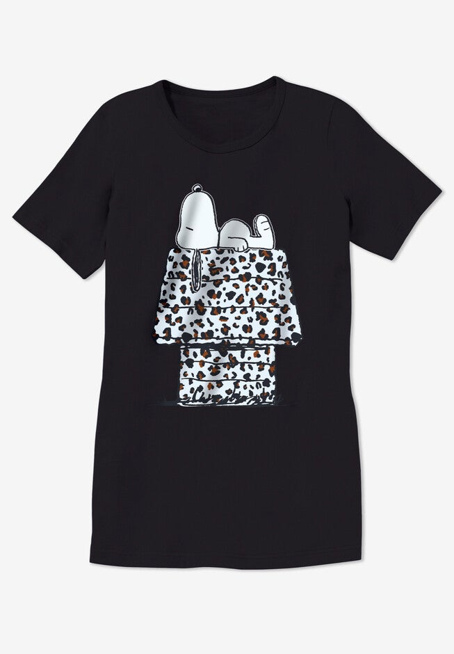 Peanuts Short Sleeve Crew Tee Black Snoopy Leopard, , alternate image number null