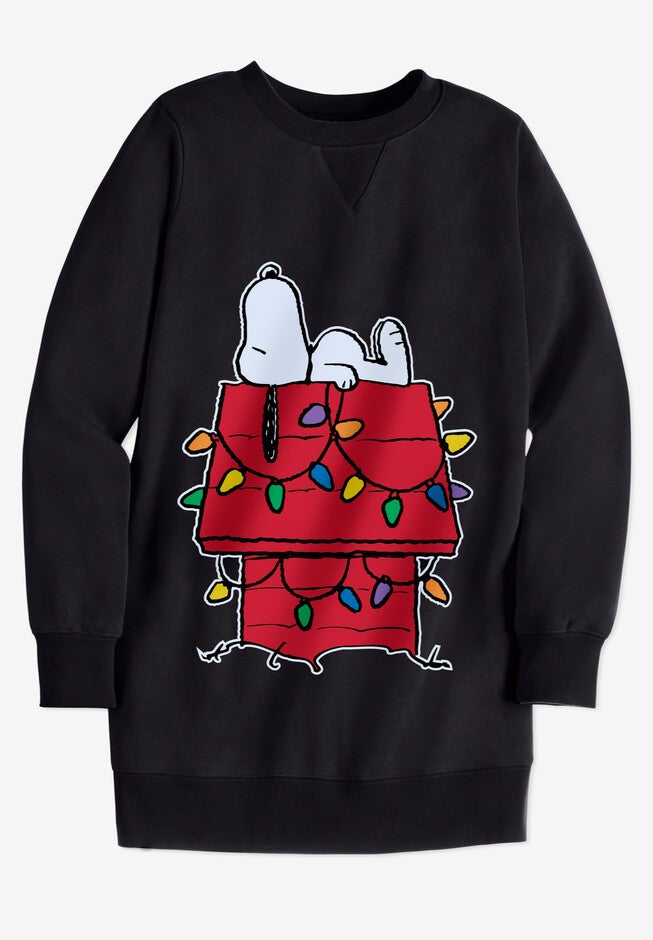 Peanuts Women's Crewneck Sweatshirt Black XMAS Snoopy, , alternate image number null