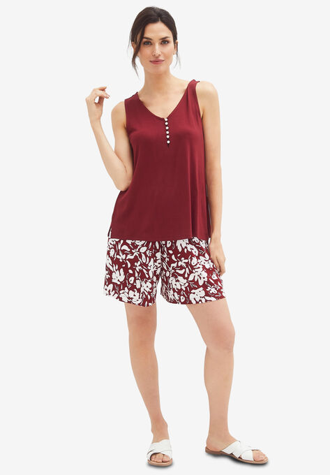 Pearl Button Henley Tank, FRESH POMEGRANATE, hi-res image number null