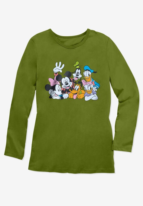 Disney Women's Long Sleeve Crew Tee Olive Disney Friends, , alternate image number null