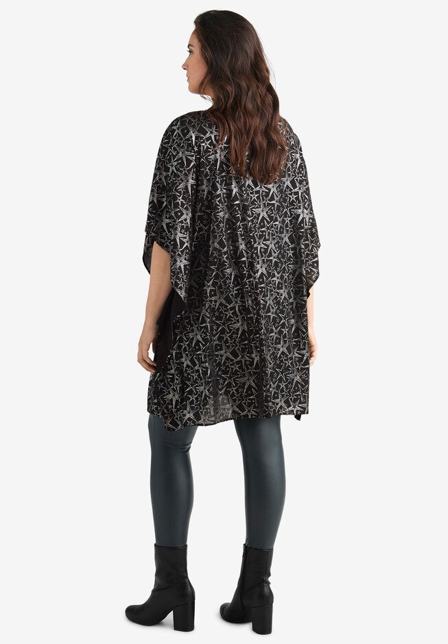 Star Print Poncho Tunic, , on-hover image number 1