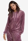 Velour Zip-Front Hoodie, FIG, hi-res image number null