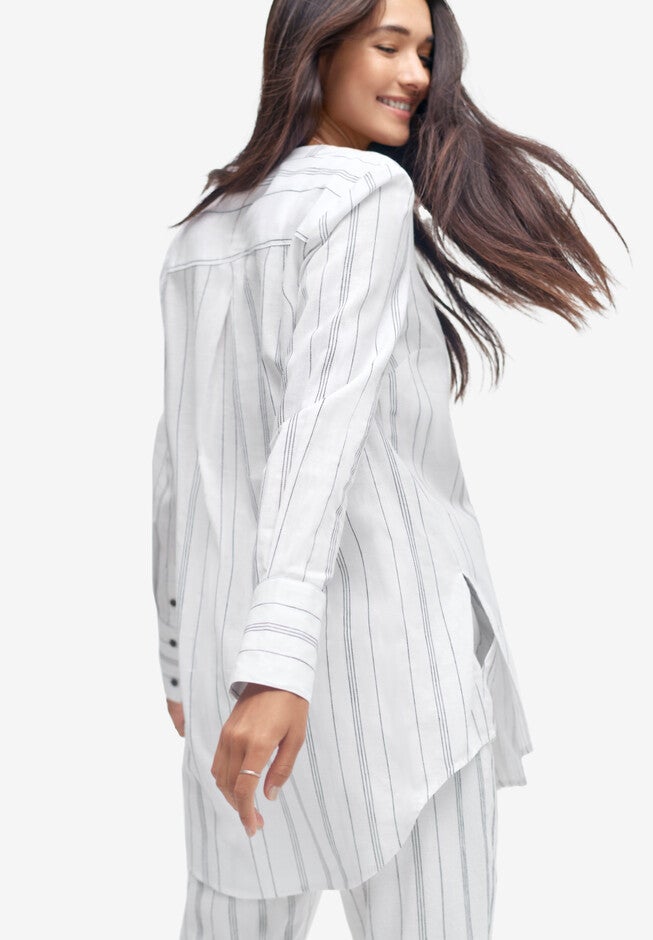 Striped Linen-Blend Tunic, , on-hover image number null