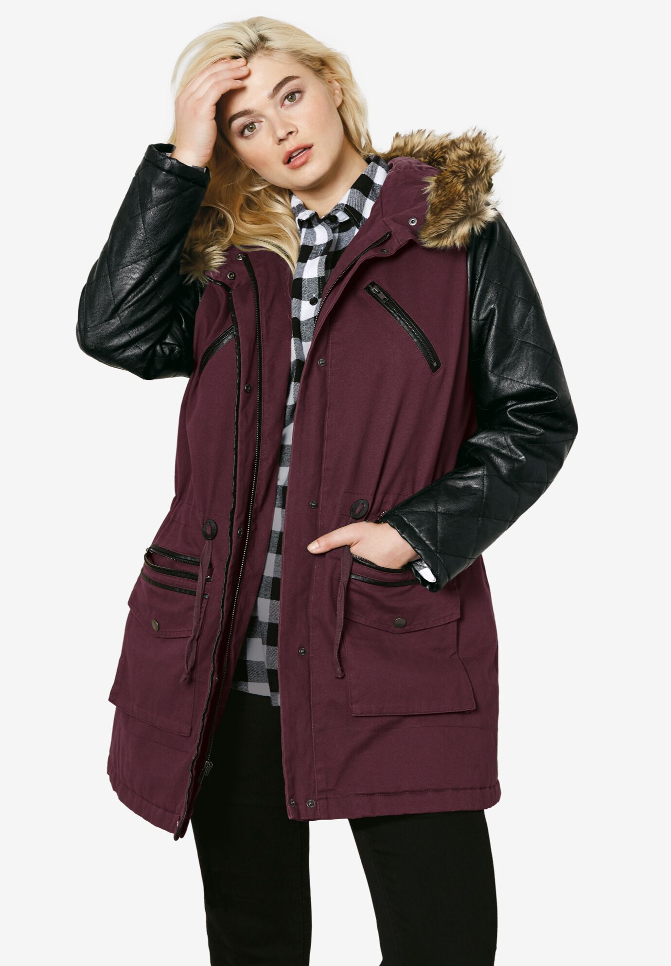 Leather sleeve parka cheap