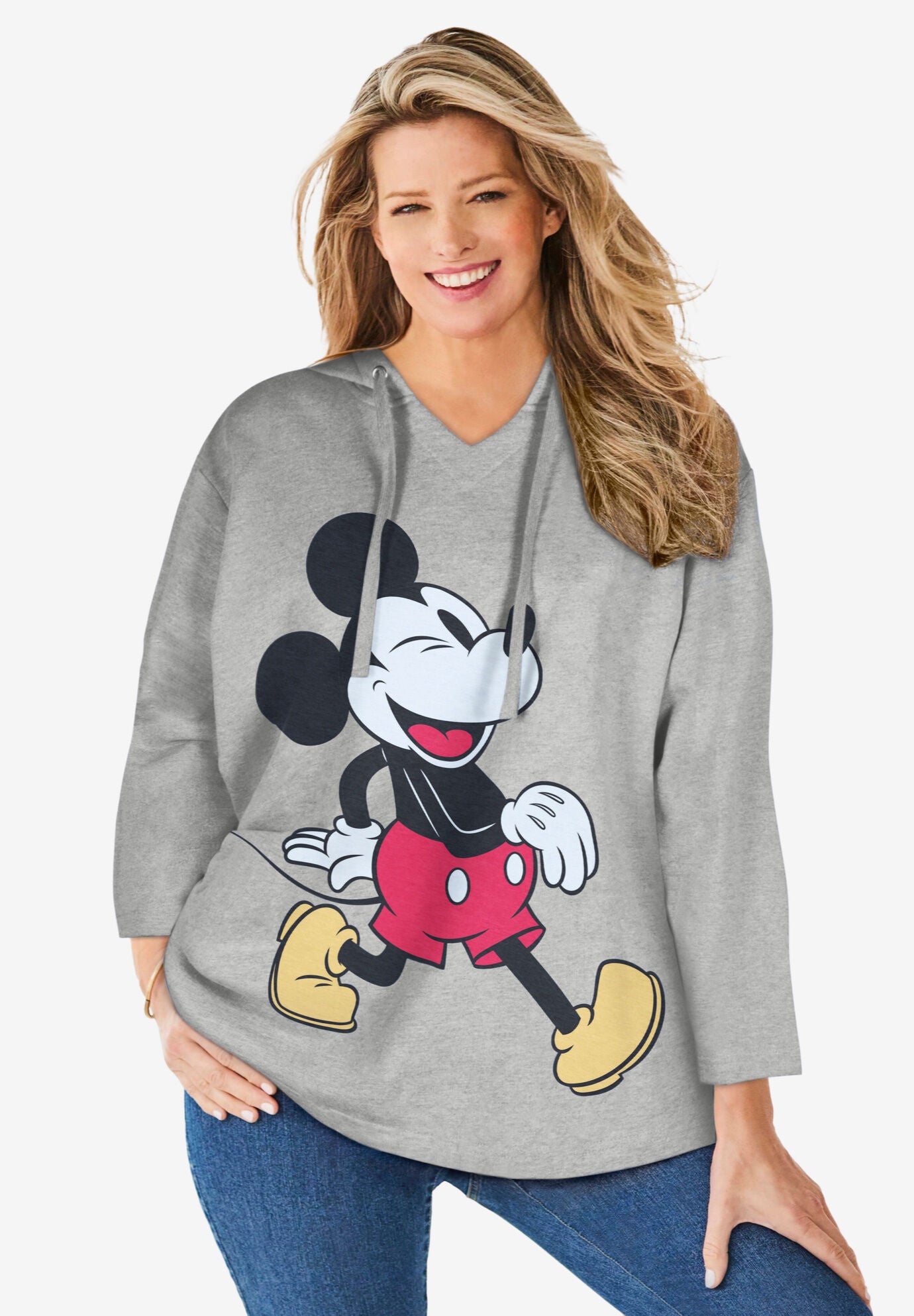 Disney Women's Hooded Sweatshirt Heather Grey Mickey Wink, HEATHER GREY MICKEY WINK, hi-res image number 0