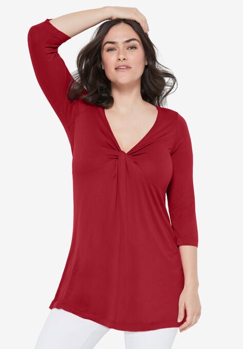 Twisted Knot-Front Tunic, RICH RED, hi-res image number null