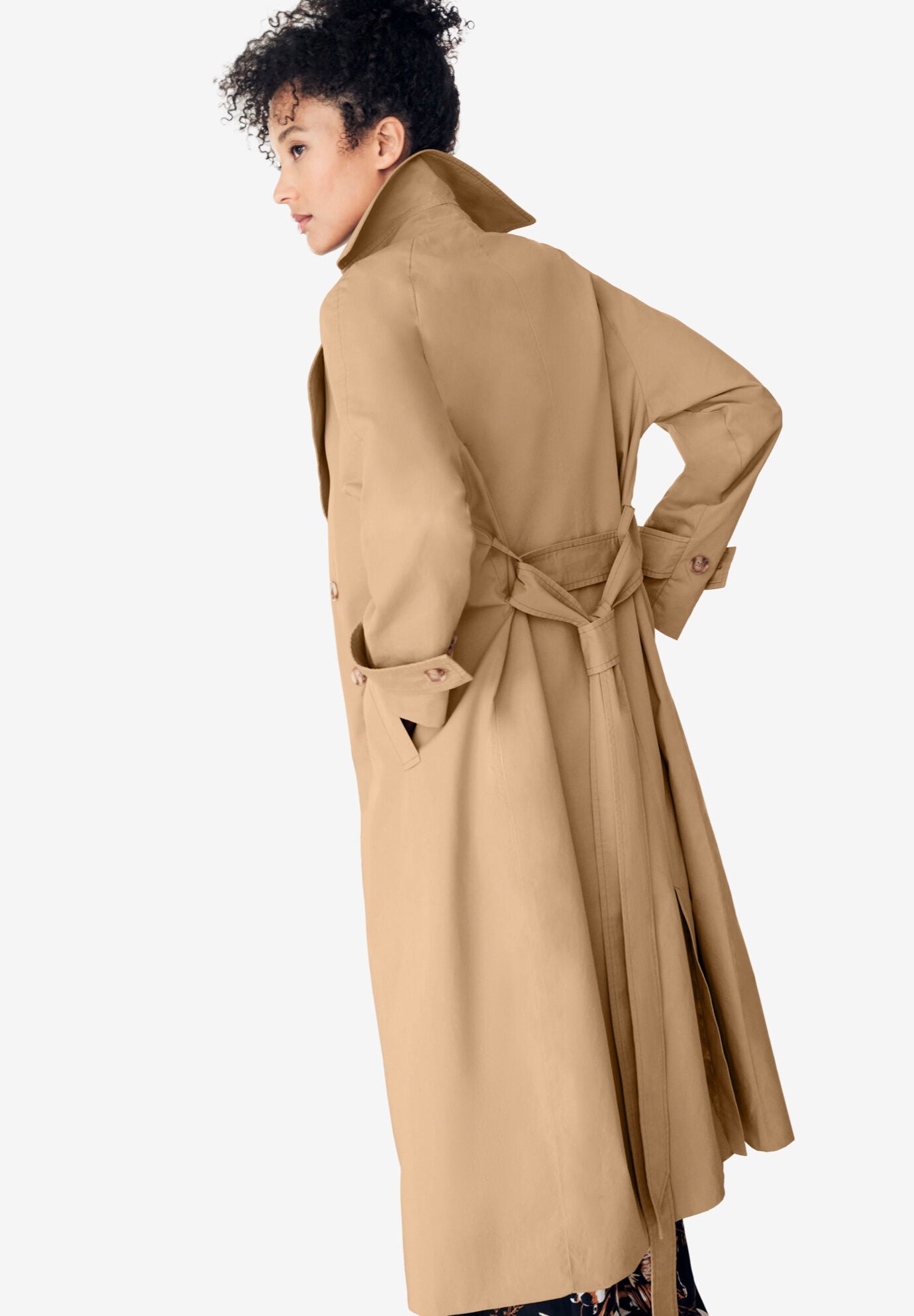 Double-Breasted Belted Trench Raincoat, SOFT CAMEL, on-hover image number 1