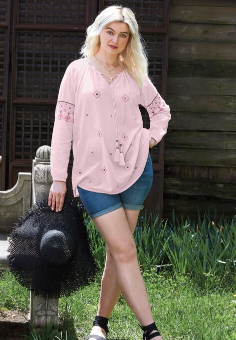 Embroidered Peasant Blouse, , alternate image number null