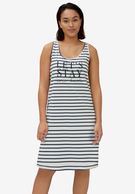 A-Line Sleeveless Sleep Shirt, NAVY WHITE STRIPE, hi-res image number null