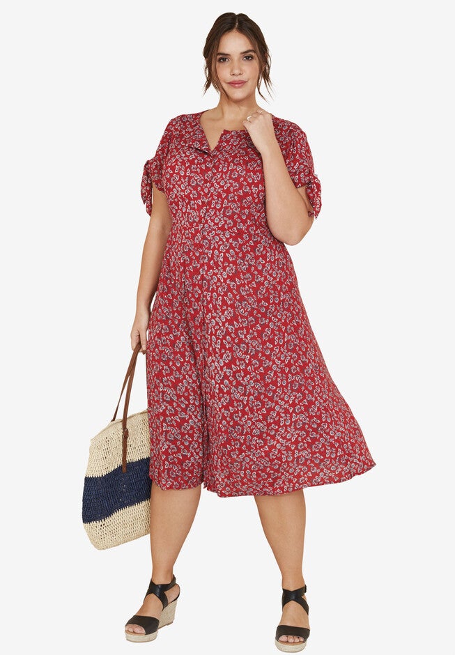 Tie-Sleeve Dress, CLASSIC RED FLORAL, hi-res image number null