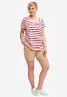 Rounded V-neck Tee, CHILI RED WHITE STRIPE, hi-res image number null