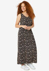Sleeveless Knit Maxi Dress, BLACK TAN FERN PRINT, hi-res image number null