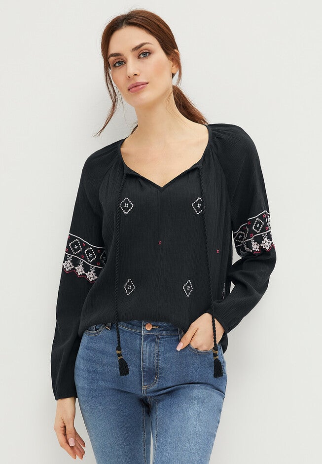 Embroidered Peasant Blouse, , alternate image number null