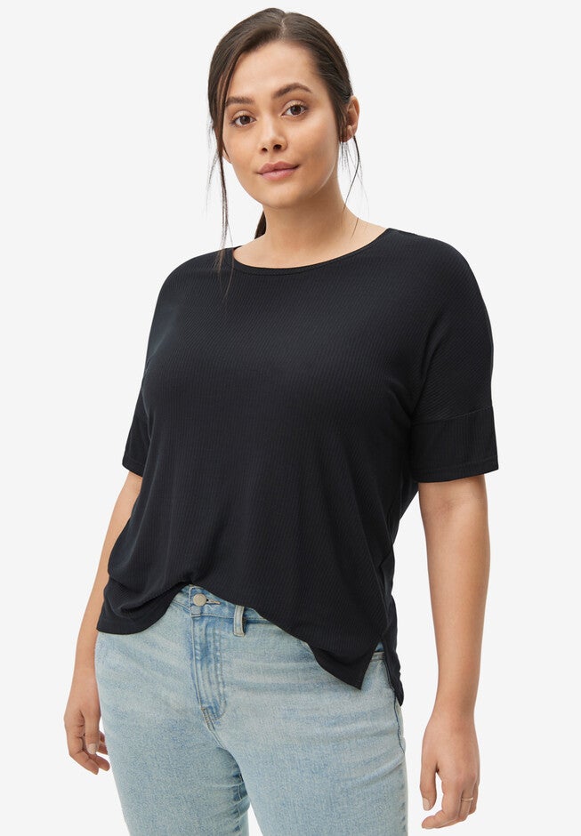Boxy Ribbed Tee, BLACK, hi-res image number null