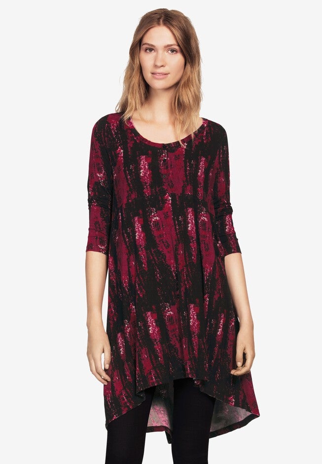 High/Low Henley Tunic, RICH BURGUNDY BLACK, hi-res image number 0