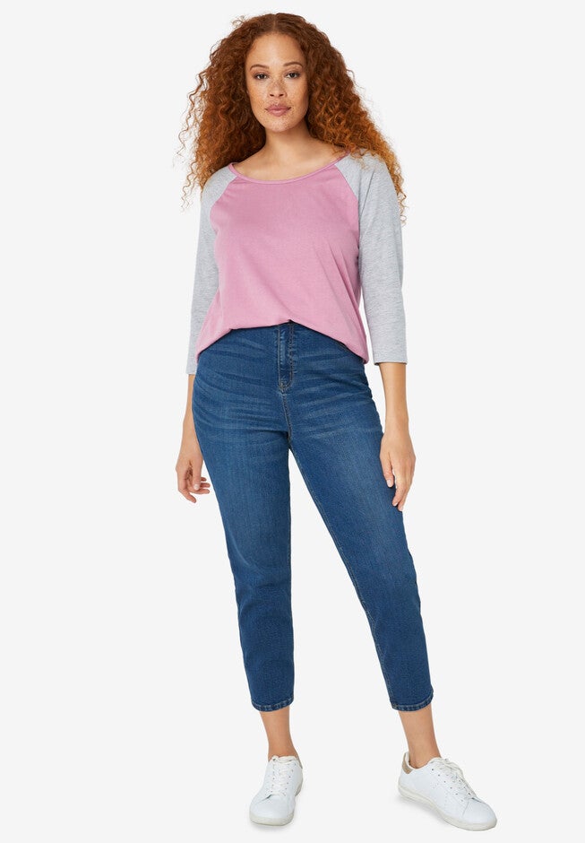 High-Waisted Mom Jeans, MEDIUM STONEWASH, hi-res image number 0