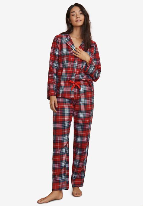Plaid Flannel Pajama Set, RED TARTAN PLAID, hi-res image number null