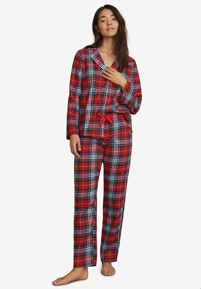 Plaid Flannel Pajama Set, RED TARTAN PLAID, hi-res image number 0