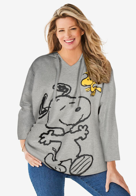 Peanuts Women's Hooded Sweatshirt Snoopy and Woodstock, HEATHER GREY SNOOPY WOODSTOCK, hi-res image number null