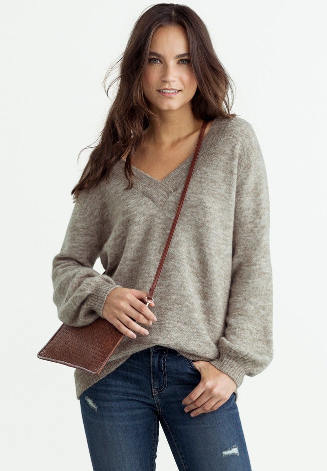 Crossover V-Neck Pullover, CREAMY BROWN HEATHER, hi-res image number null