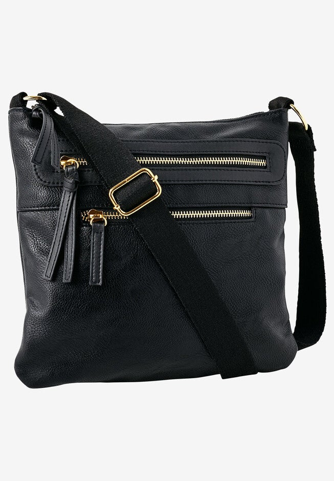 Multi-Zip Crossbody Bag, BLACK, hi-res image number null
