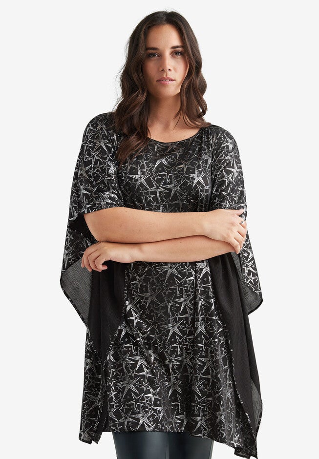 Star Print Poncho Tunic, , alternate image number 2