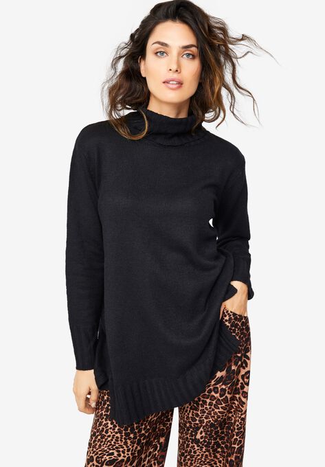 Ribbed Turtleneck Tunic Sweater, , alternate image number null
