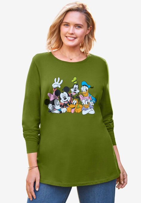 Disney Women's Long Sleeve Crew Tee Olive Disney Friends, OLIVE DISNEY FRIENDS, hi-res image number null