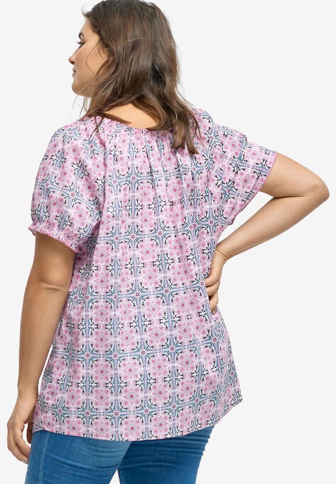 Ruffle Trim Peasant Blouse, , on-hover image number null