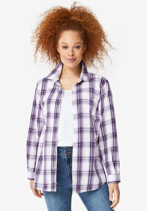Plaid Flannel Shirt, PURPLE IVORY PLAID, hi-res image number null