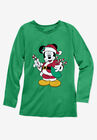 Disney Women's Long Sleeve Crew Tee Green Mickey Santa, , alternate image number null