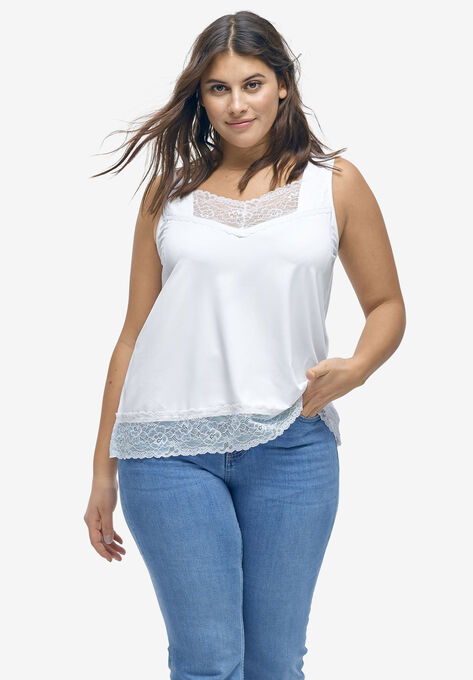 Lace-Trim Tank, WHITE, hi-res image number null
