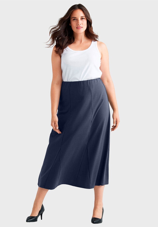 Flared Elastic Waist Skirt, NAVY, hi-res image number null