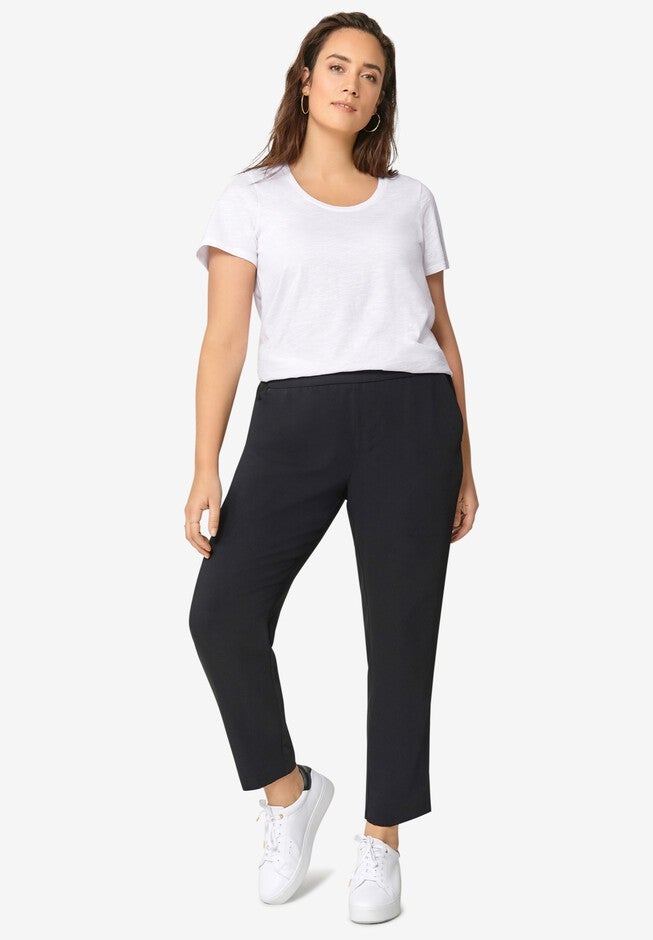 Soft Back-Elastic Trousers, BLACK, hi-res image number null