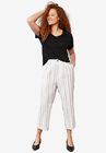 Straight Leg Cropped Linen Trousers, WHITE BLACK STRIPE, hi-res image number 0