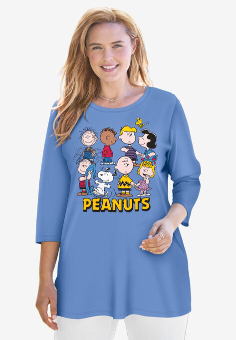 Peanuts Three-Quarter Sleeve Tunic, FRENCH BLUE PEANUTS GROUP, hi-res image number null