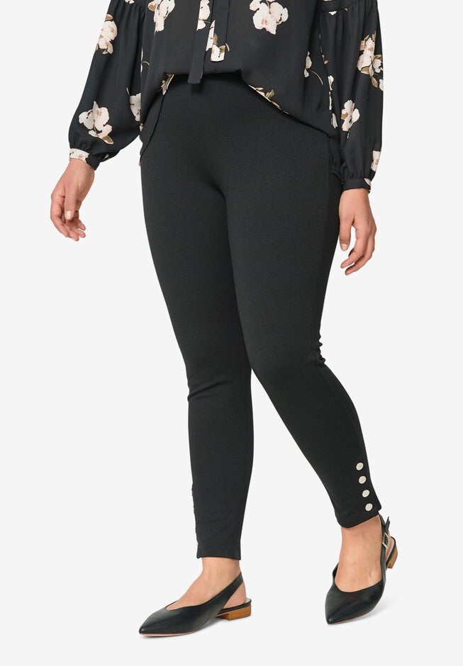 Snap-Hem Ponte Leggings, BLACK, hi-res image number 0