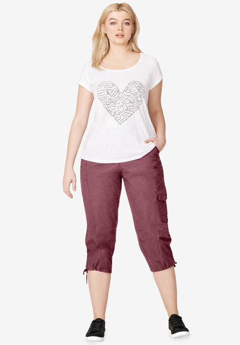 Stretch Cargo Capris by ellos®, VINTAGE PLUM, hi-res image number null