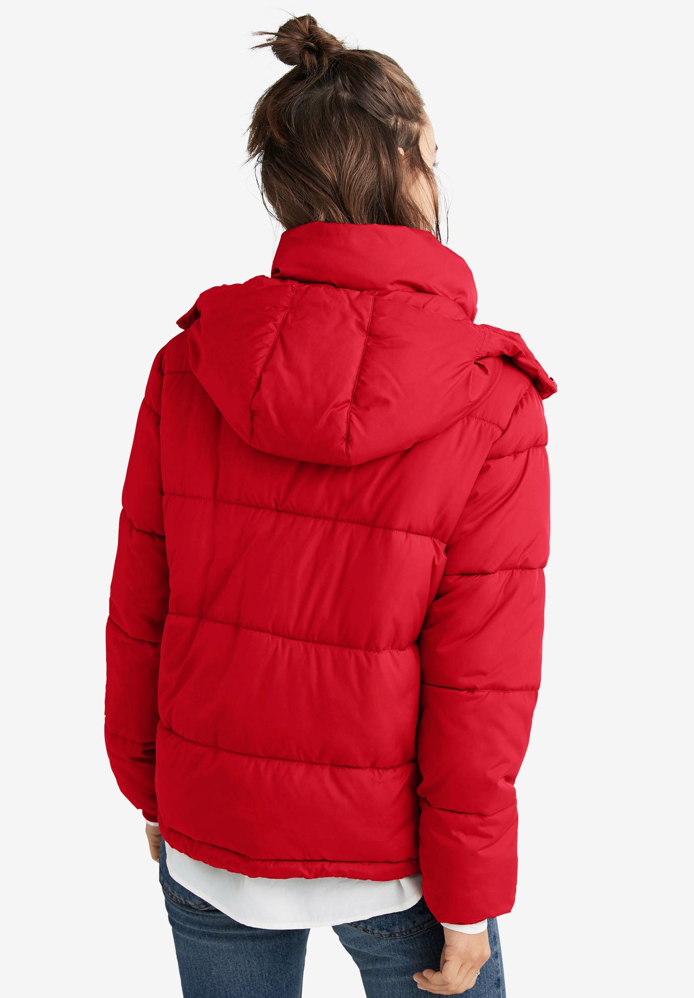 Short Hooded Puffer, POPPY RED, on-hover image number 1