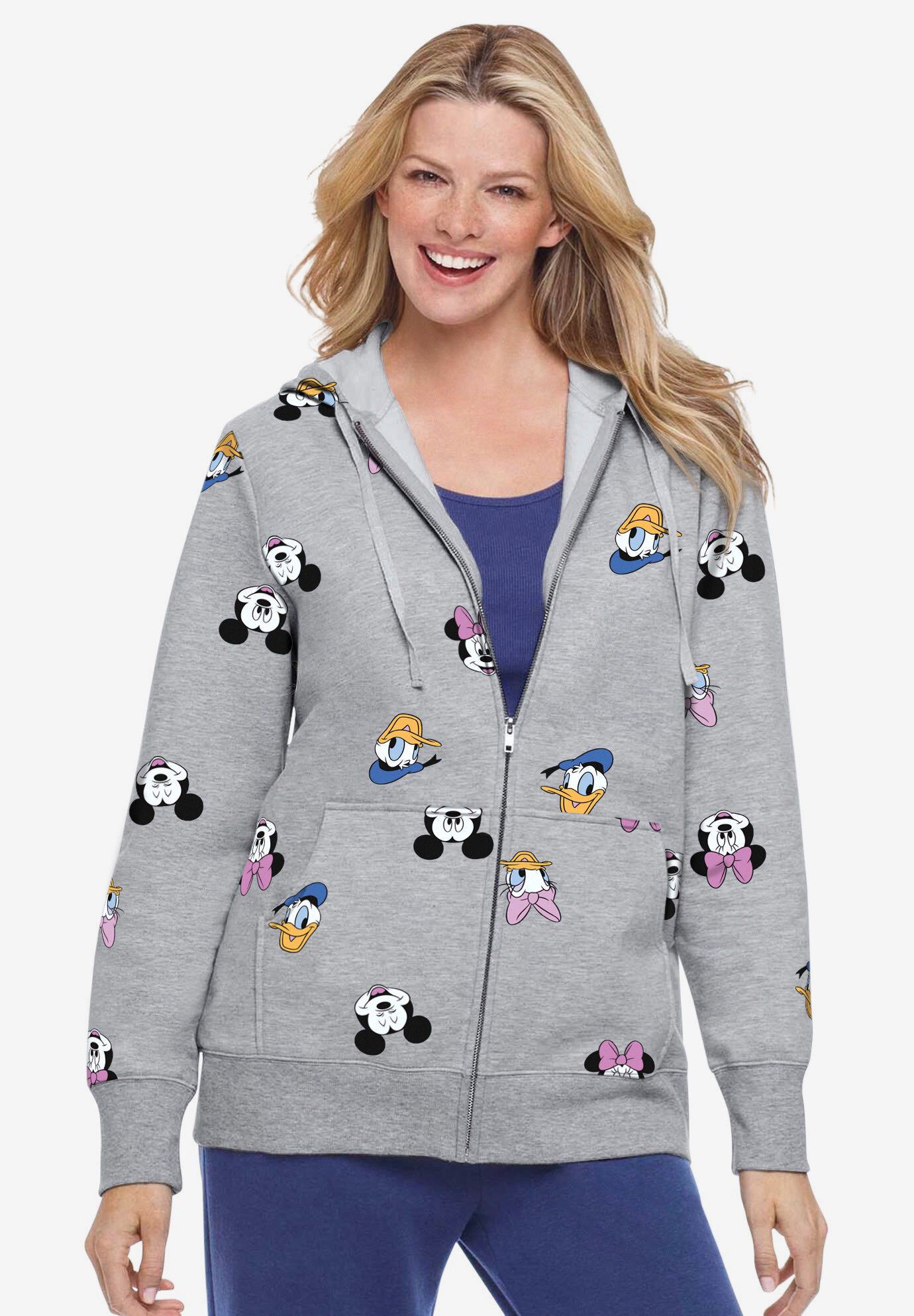 Disney Women's Zip Up Fleece Hoodie Mickey Mouse and Friends All Over Print, HEATHER GREY MICKEY FRIENDS, hi-res image number 0
