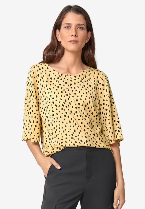 Relaxed Wide Sleeve Blouse, CORNSILK BLACK DOT, hi-res image number null