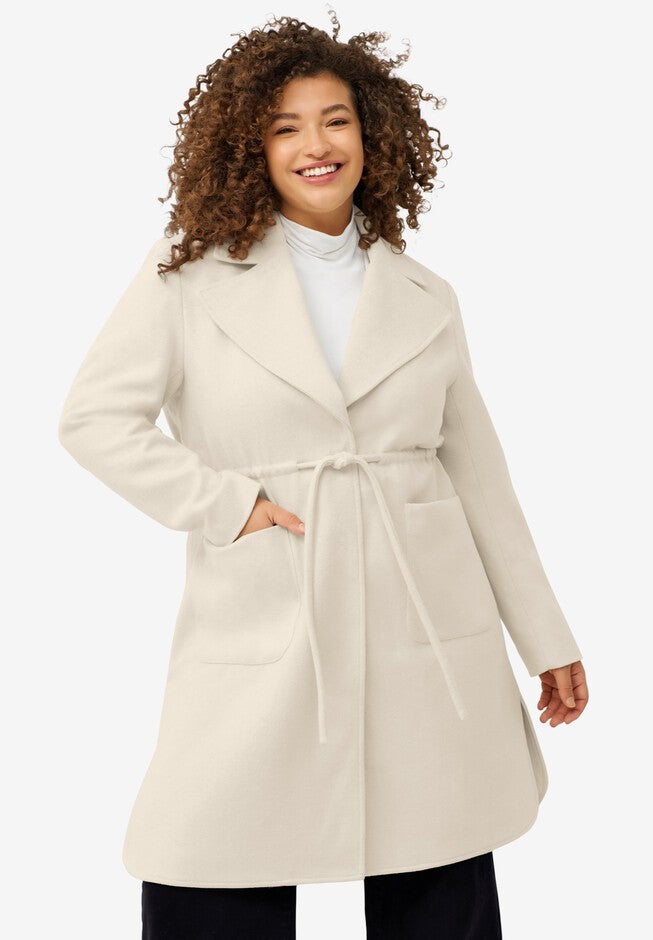 Drawstring Waist Dress Coat, STONE, hi-res image number null