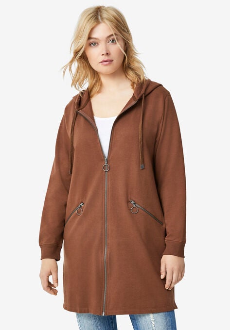 Zip-Front Hoodie With Zip Pockets, CHESTNUT, hi-res image number null