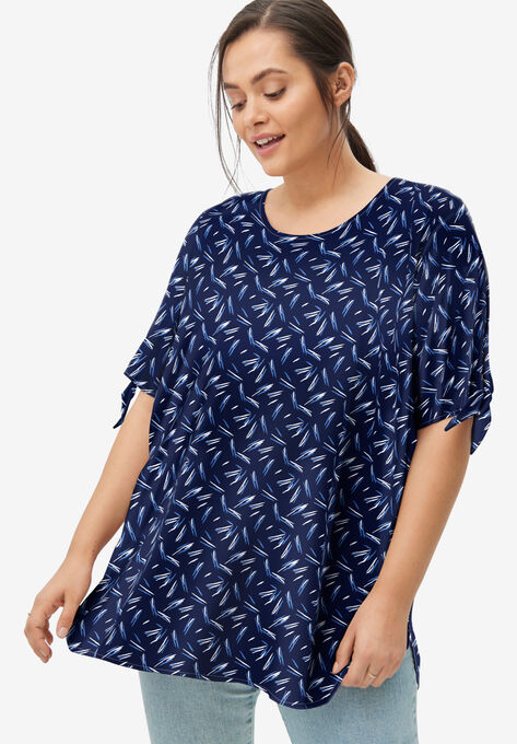 Tie-Sleeve Tunic, NAVY PRINT, hi-res image number null