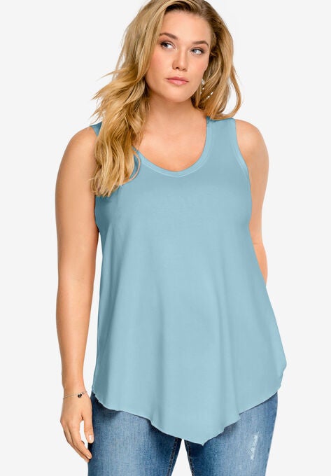 V-Neck Pointed Front Tank, AQUA SKY, hi-res image number null