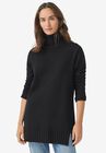 Ribbed Turtleneck Tunic Sweater, BLACK, hi-res image number null