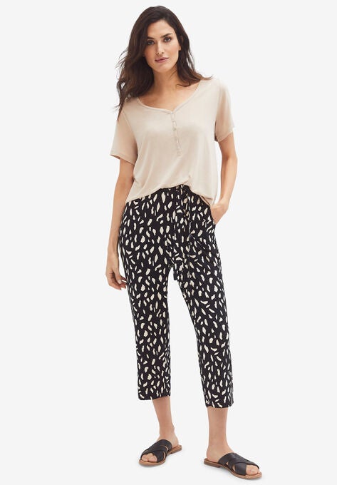 Tie-Front Capri, BLACK IVORY PRINT, hi-res image number null